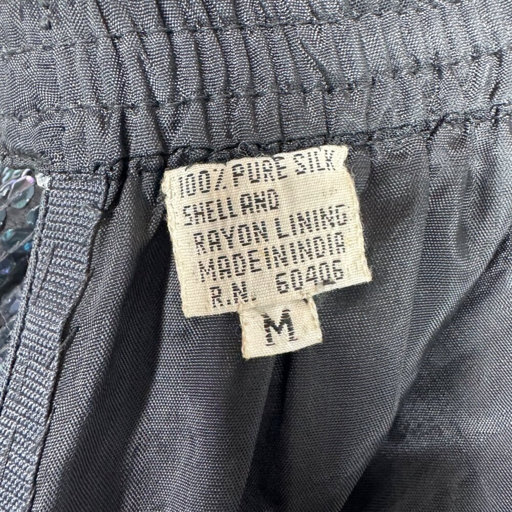 VTG Black Iridescent Mermaidcore Dark Fairy Sequin‎ Skirt 100% Silk Size Medium - Picture 3 of 10